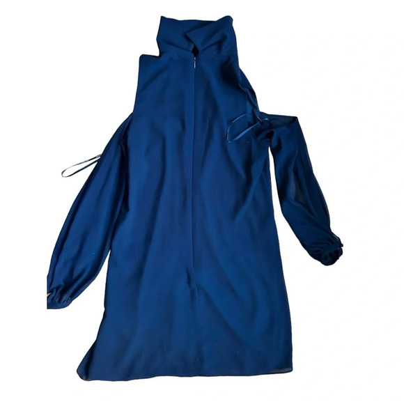 Vince Camuto Black VNeck Cutout Choker Collar chiffon cold shoulder dress Size 4 - Picture 10 of 14